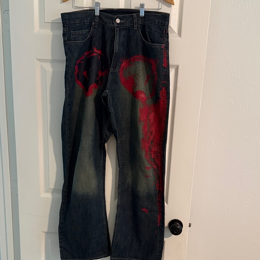 Express Denim Men's Jeans with Red graffiti